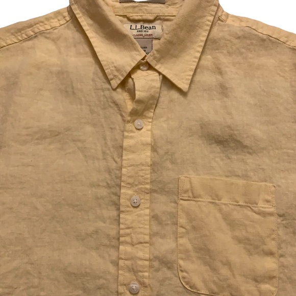 L.L. Bean Classic Linen Short Sleeve Shirt Slightly Fitted Yellow Mens L-REG - Picture 3 of 5